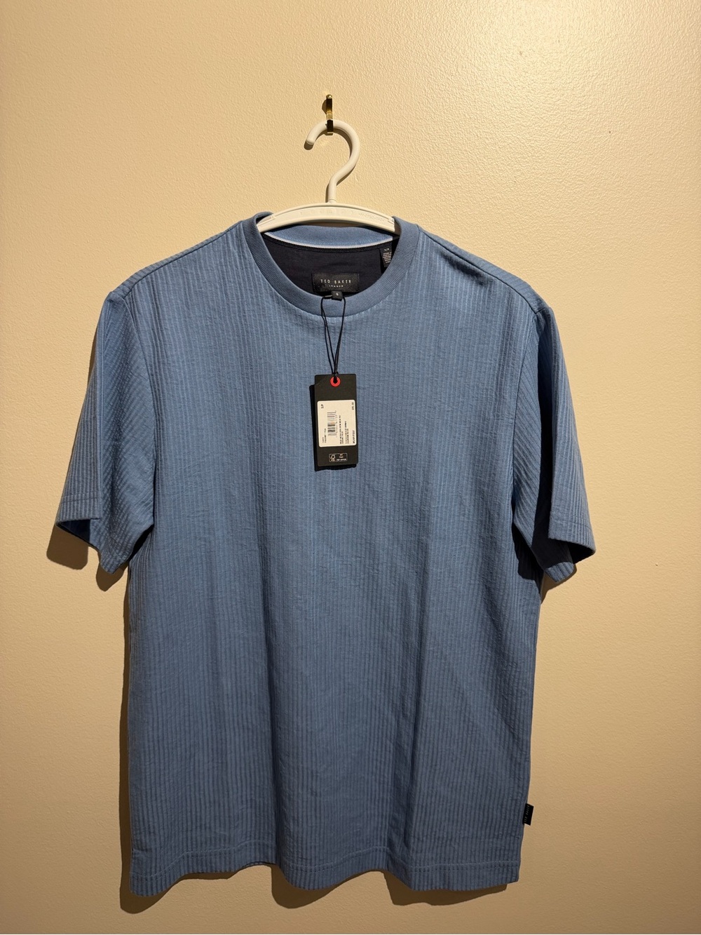 Ted Baker Drop Needle Rib Crew Neck Tee Shirt Mens S Coronet Blue $95 MSRP